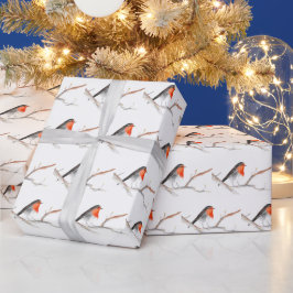 Robin Bird Woodland Rustikale Weihnachtswasserfarb Geschenkpapier