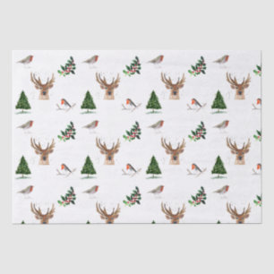Robin Bird Woodland Stag Deer Winter Aquarell Seidenpapier