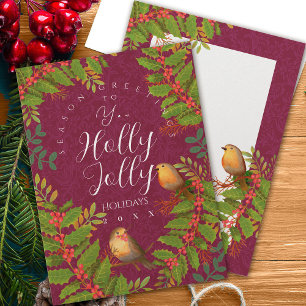 Robin Birds Holly Berry Wine Feiertagskarte