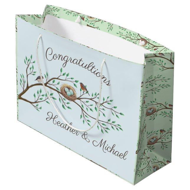 Robin Birds Nest Eggs Spring Baby Dusche Große Geschenktüte (Rückseite Schrägansicht)