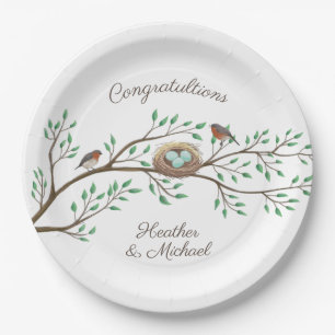 Robin Birds Nest Eggs Spring Baby Dusche Pappteller