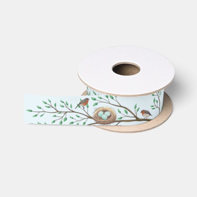 Robin Birds Nest Eggs Spring Baby Dusche Satinband (Spule)