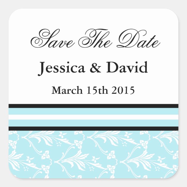 Robin Blue Damask Save the Date Stickers (Vorderseite)