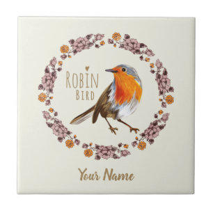 Robin Botanische Vintage Blume für Vogelliebhaber Fliese