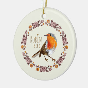 Robin Botanische Vintage Blume für Vogelliebhaber Keramik Ornament