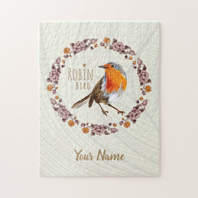 Robin Botanische Vintage Blume für Vogelliebhaber Puzzle (Vertikal)