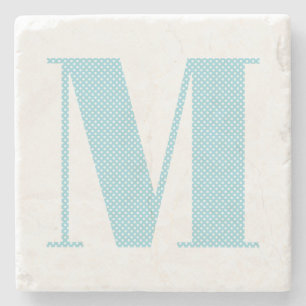 Robin Egal Blue und White Polka Dot Monogram Steinuntersetzer