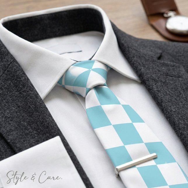 Robin Egg Blau mit weißem Quadrat Muster Krawatte (Robin Egg Blue with White Square Pattern Neck Tie)