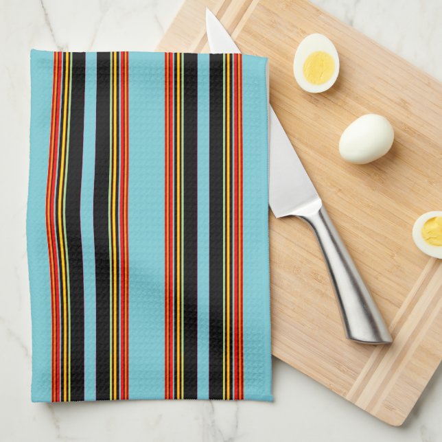 Robin Egg Blaue, gelbe schwarze Streifen Geschirrtuch (Viertel Falte)