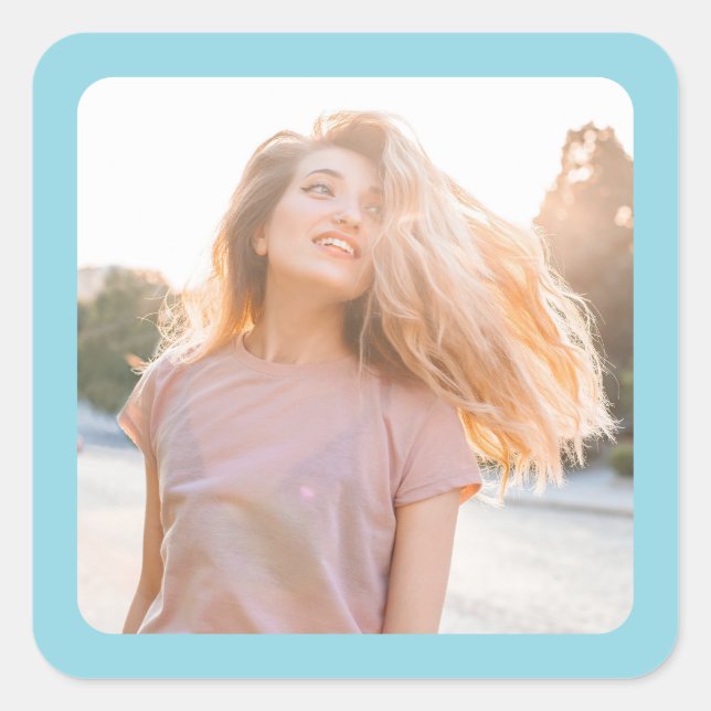 Robin Egg Blue Border Foto Quadratischer Aufkleber (Vorderseite)