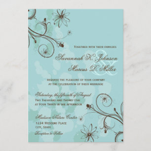 Robin Egg Blue Brown Floral Wedding Einladungen