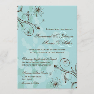 Robin Egg Blue Brown Floral Wedding Einladungen