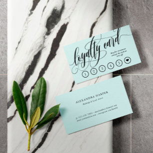 Robin Egg Blue Calligraphy Loyalty Punch Card Treuekarte