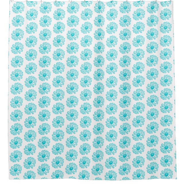 Robin Egg Blue Daisy Print, Hippie Blume Muster Duschvorhang (Vorderseite)