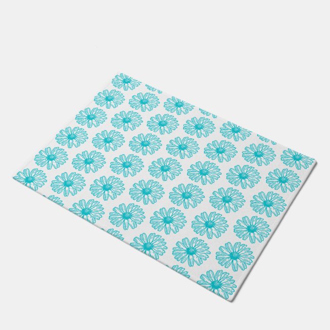 Robin Egg Blue Daisy Print, Hippie Blume Muster Fußmatte (Schrägansicht)