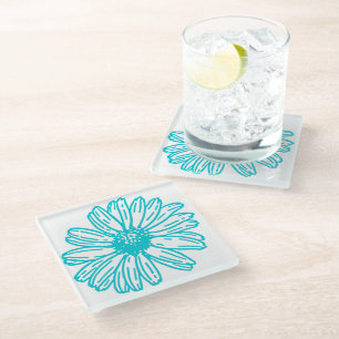 Robin Egg Blue Daisy Print, Hippie Blume Muster Glasuntersetzer