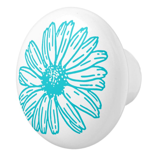 Robin Egg Blue Daisy Print, Hippie Blume Muster Keramikknauf (Rechts)