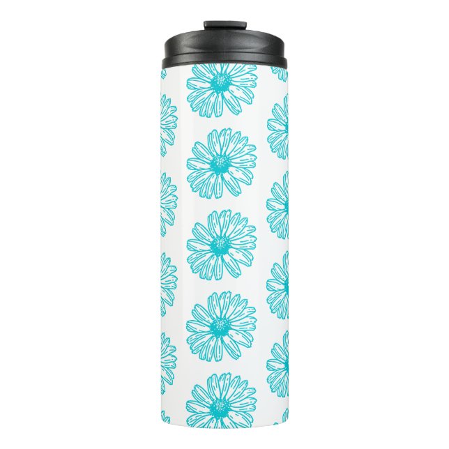 Robin Egg Blue Daisy Print, Hippie Blume Muster Thermosbecher (Vorderseite)