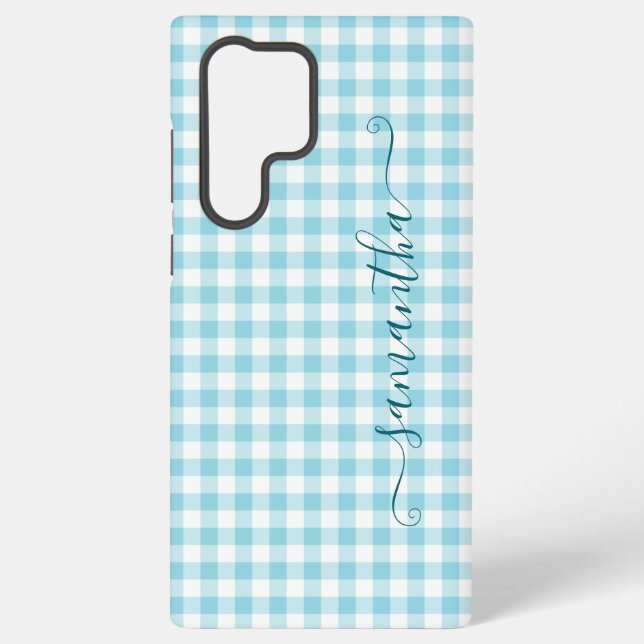 Robin Egg Blue Gingham Girly Signature Samsung Galaxy Hülle (Rückseite)