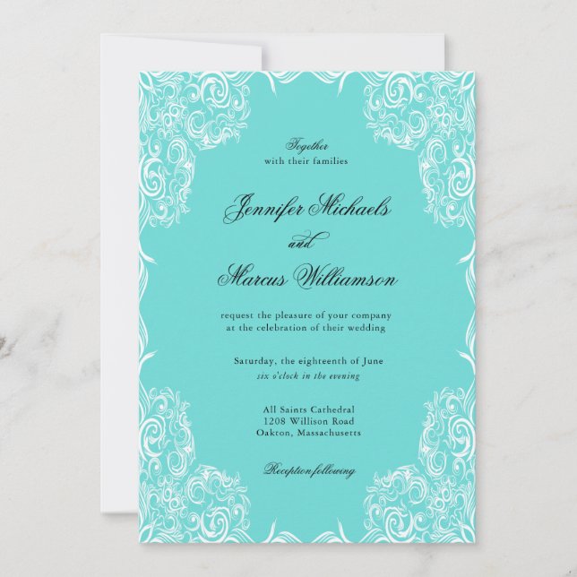 Robin Egg Blue Lace Frame Classic Wedding Einladung (Vorderseite)