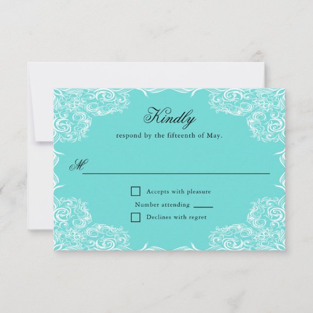 Robin Egg Blue Lace Frame Gray Wedding RSVP Karte (Vorderseite)