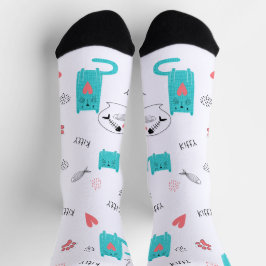Robin Egg Blue Niedlich Cat Pattern Socken