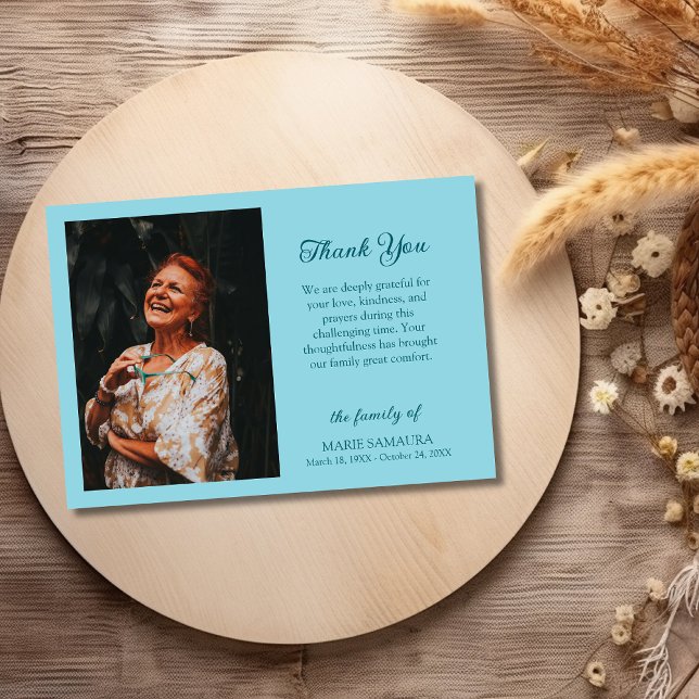 Robin Egg Blue Romantic Customize Photo Funeral  Dankeskarte (Von Creator hochgeladen)