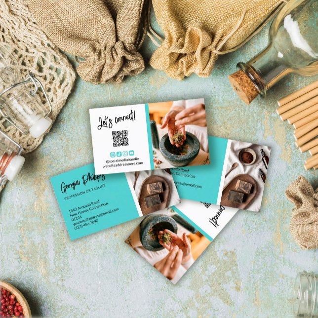 Robin Egg Blue Social Media Icons QR Code Foto Visitenkarte (Von Creator hochgeladen)