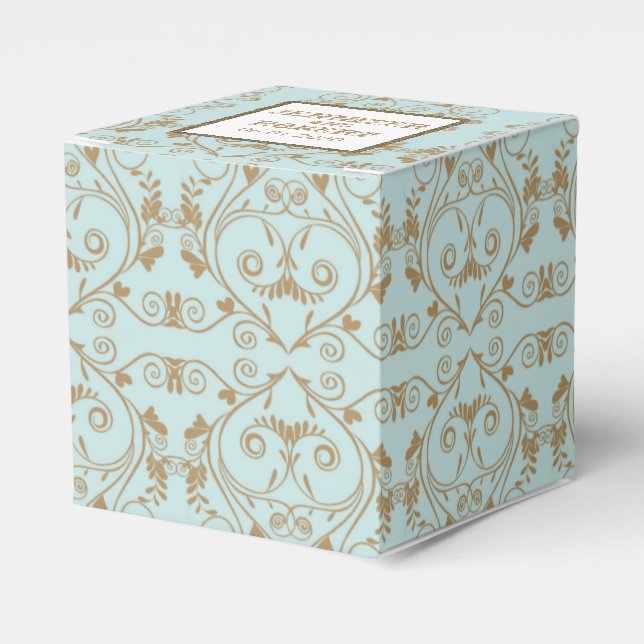 Robin Egg Blue und Gold Damask Wedding Geschenkschachtel (Vorderseite)