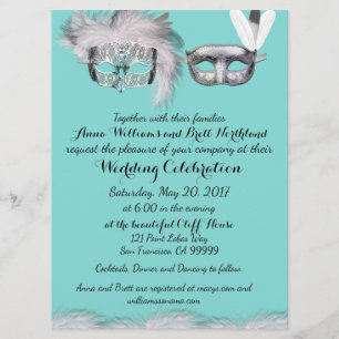 Robin Egg Blue und White Masquerade Hochzeit Einladung