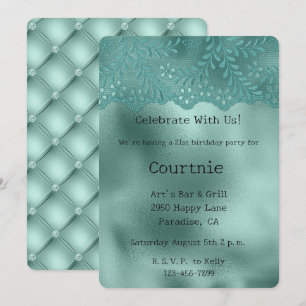 Robin Egg Green Lace und Diamonds Geburtstag Einladung