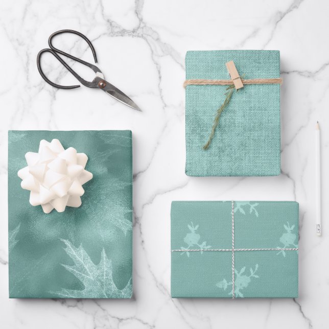 Robin Egg Grünleaf Linen (nicht wirkliche Leinen) Geschenkpapier Set (Vorderseite)