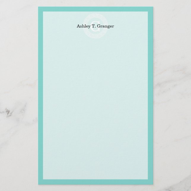 Robin Egg Welch griechischer Schlüsselrahmen Initi Briefpapier (Vorderseite)