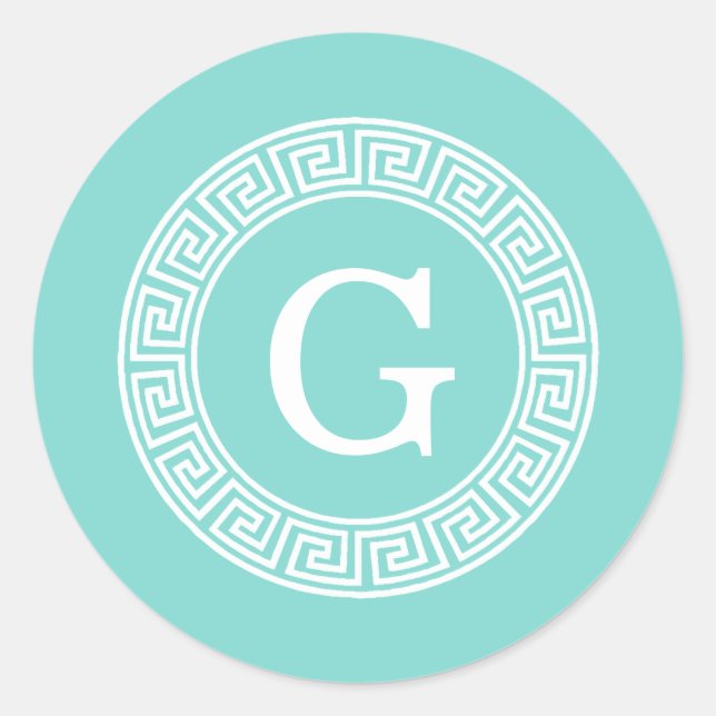 Robin Egg Welch griechischer Schlüsselrahmen Initi Runder Aufkleber (Vorderseite)