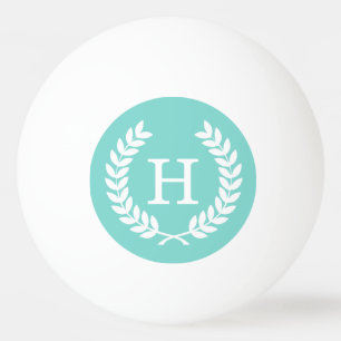 Robin Egg Wht Wheat Laurel Wreath Initial Monogram Tischtennisball