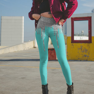 Robin-Ei-Blau-Cyan-Teal-Silber-Glitter-Leggings Leggings