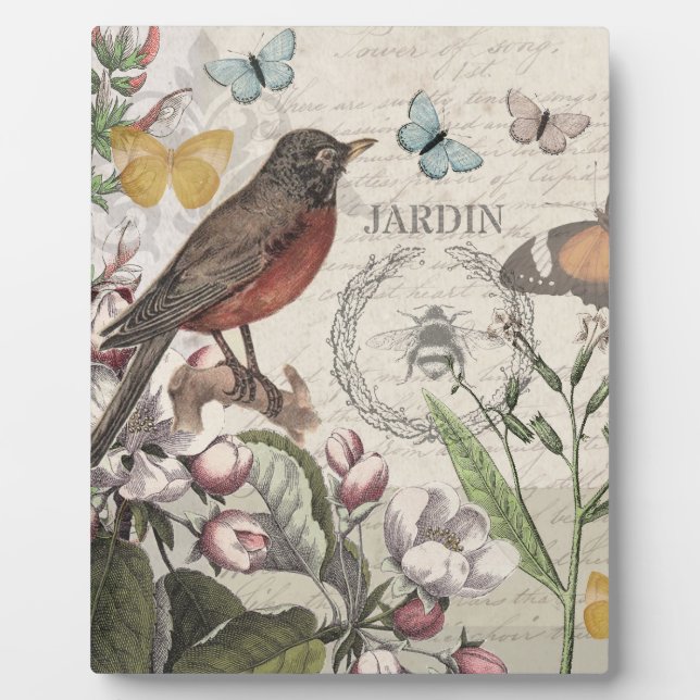Robin Elegant Bird Butterfly Französische Kunst Fotoplatte (Vorderseite)