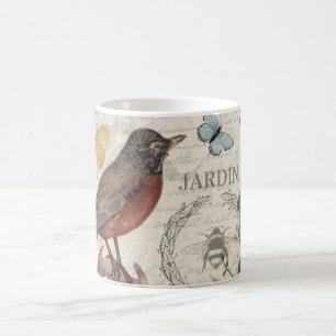 Robin Elegant Bird Butterfly Französische Kunst Kaffeetasse