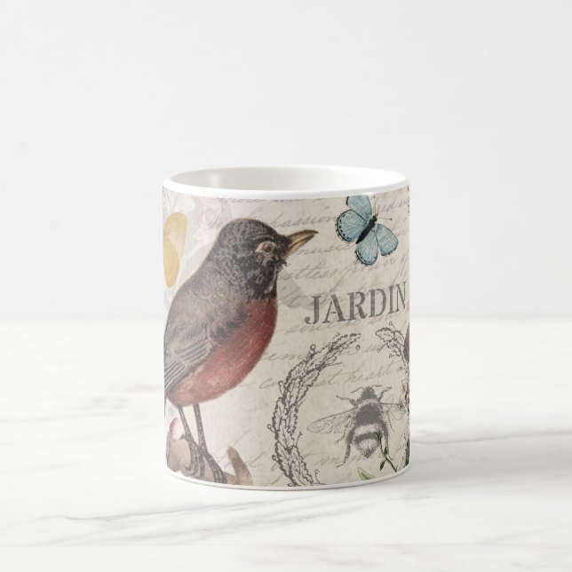 Robin Elegant Bird Butterfly Französische Kunst Kaffeetasse (Mittel)