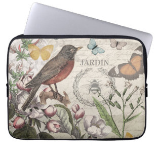 Robin Elegant Bird Butterfly Französische Kunst Laptopschutzhülle