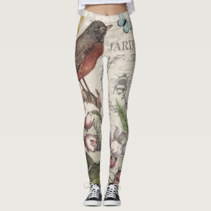 Robin Elegant Bird Butterfly Französische Kunst Leggings