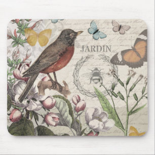 Robin Elegant Bird Butterfly Französische Kunst Mousepad