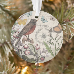 Robin Elegant Bird Butterfly Französische Kunst Ornament