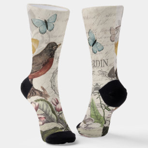 Robin Elegant Bird Butterfly Französische Kunst Socken