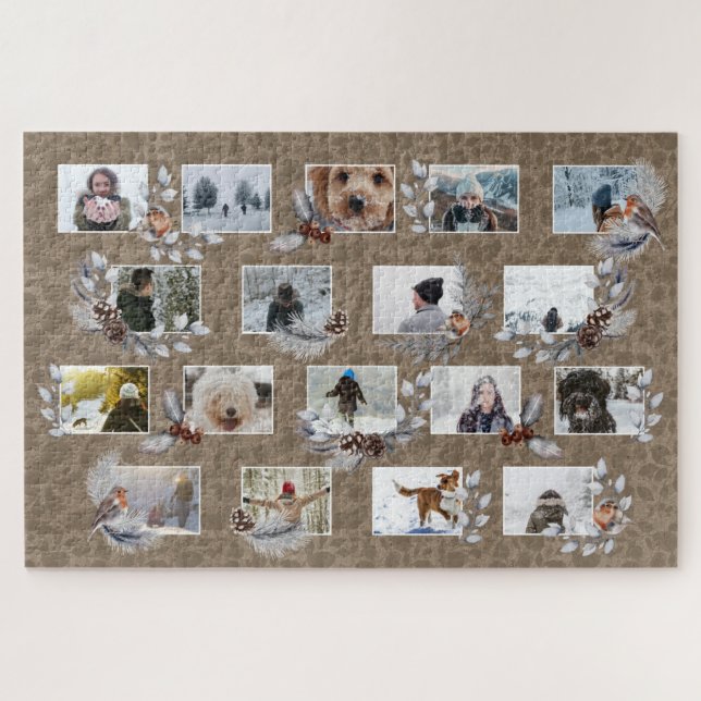 Robin Foto Collage Custom Rustic Kraft Paper Vogel Puzzle (Horizontal)