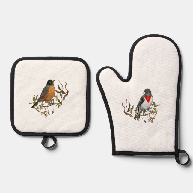 Robin Grosbeak Oven Mitt and Pot Holder Set (Vorderseite)