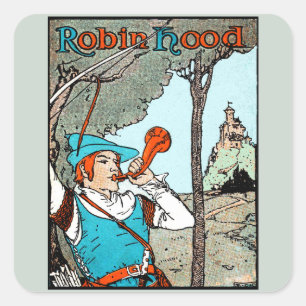Robin-Hood-Antik-Illustration Fröhliche Männer Quadratischer Aufkleber