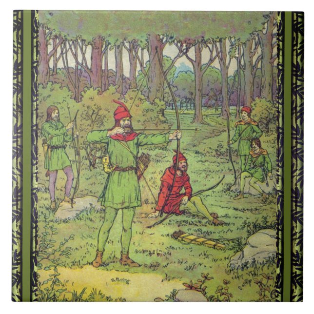 Robin Hood im Wald Keramik Tile Fliese (Vorderseite)