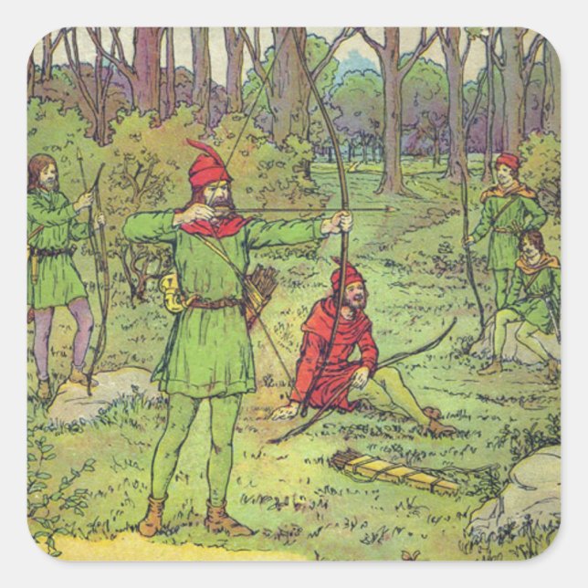 Robin Hood im Wald  Quadratischer Aufkleber (Vorderseite)
