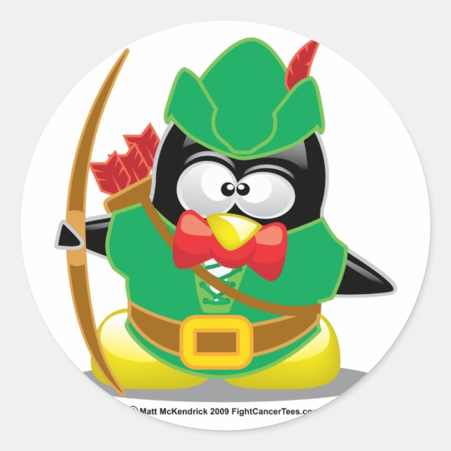 Robin Hood Penguin Runder Aufkleber (Vorderseite)